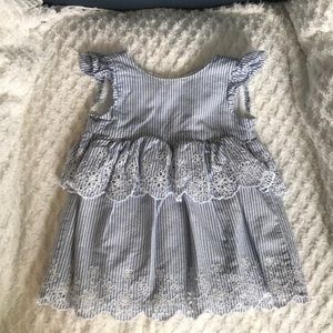 Baby Gap white and blue pin striped eyelet dress